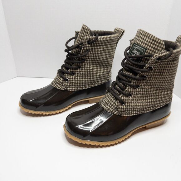 G.H. Bass Duck Boots Women’s 6 Houndstooth Waterproof Winter Rain Snow Boot - Picture 13 of 16